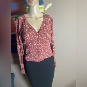 Abercrombie & Fitch Floral V-Neck
Smocked Waist Top  Size XS